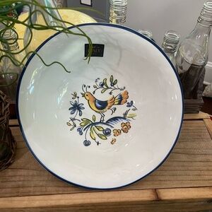 CERAMICA CUORE ITALIAN BLUE BIRD FLORAL PASTA SERVING BOWL
